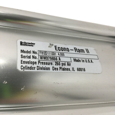 New – Open box Schrader Bellows FW2D111331 Econo-Ram II NFPA Air Cylinder 3.25" Bore, 4" Stroke