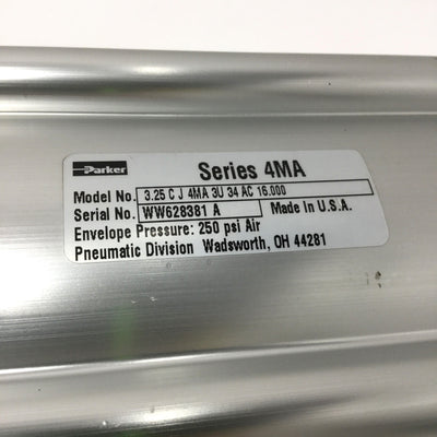 New – Open box Parker 3.25CJ4MA3U34AC16.000 Pneumatic Cylinder Ø3-1/4" Bore, 16" Stroke, 250psi