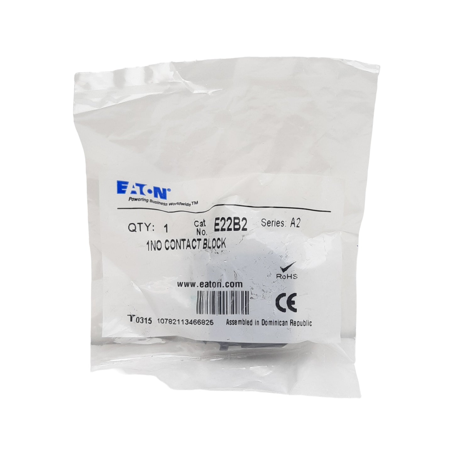 New Eaton E22B2 Pushbutton Contact Block, 1N.O., 6A 11/120VAC, 22.5mm