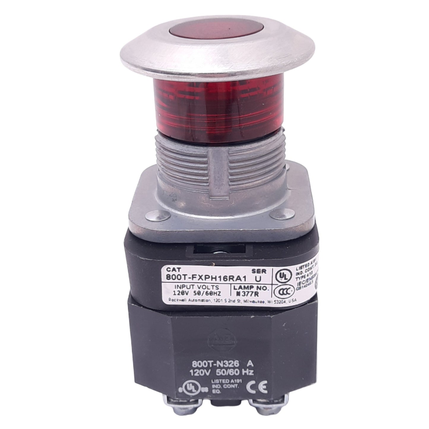 New Allen Bradley 800T-FXPH16RA1 Push/Pull E-Stop Button, ø30mm, 1NO+1NCLB, 600V 10A