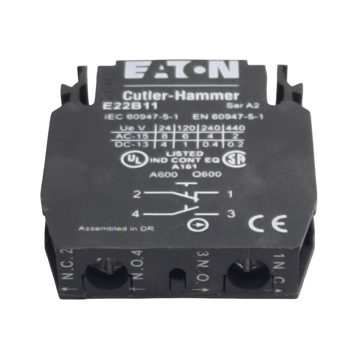 New Eaton E22B11 Pushbutton Contact Block, 1N.O. + 1N.C., 10A 690VAC, 22.5mm
