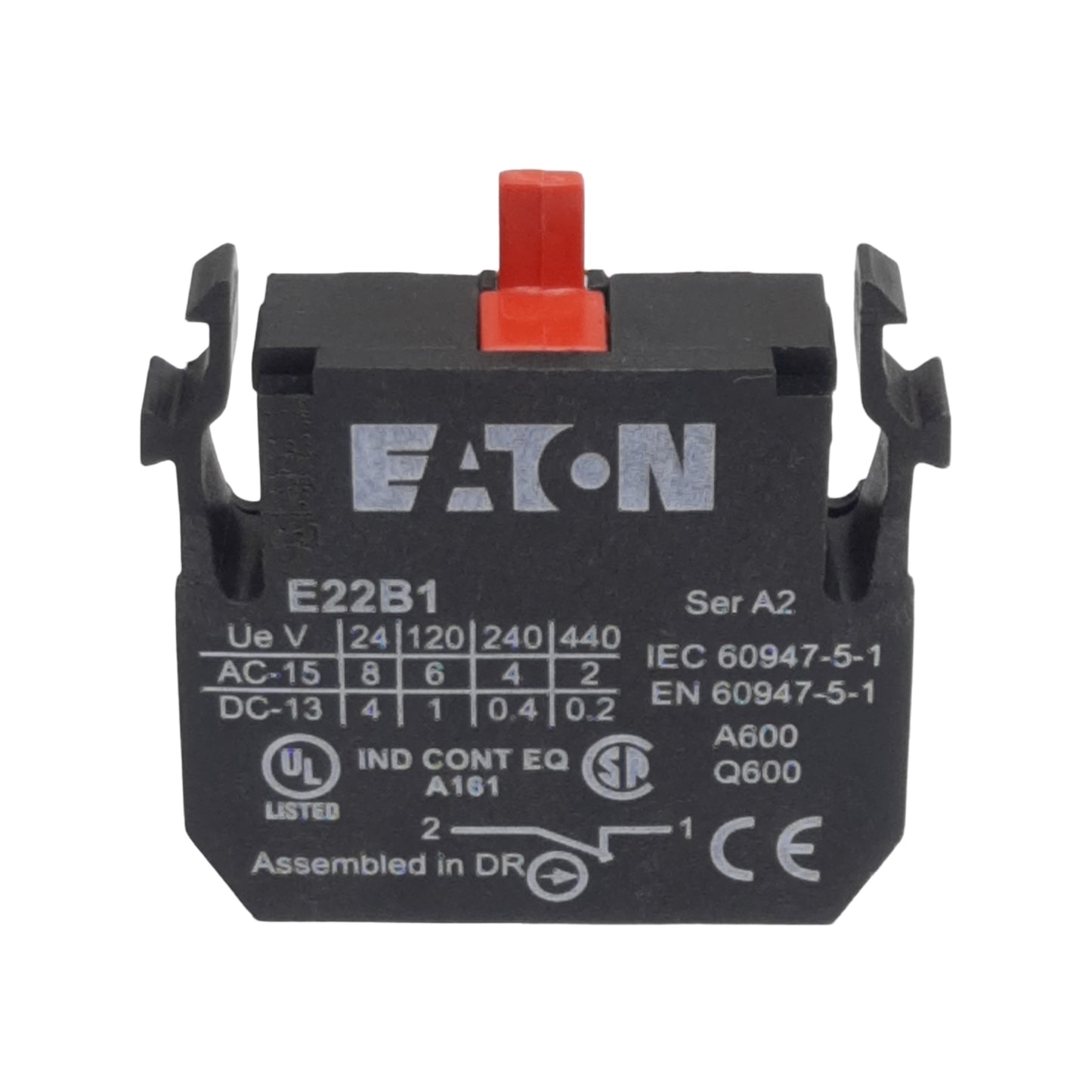 New Eaton E22B1 Pushbutton Contact Block, SPST 1N.C., 6A 110/120VAC, 22.5mm
