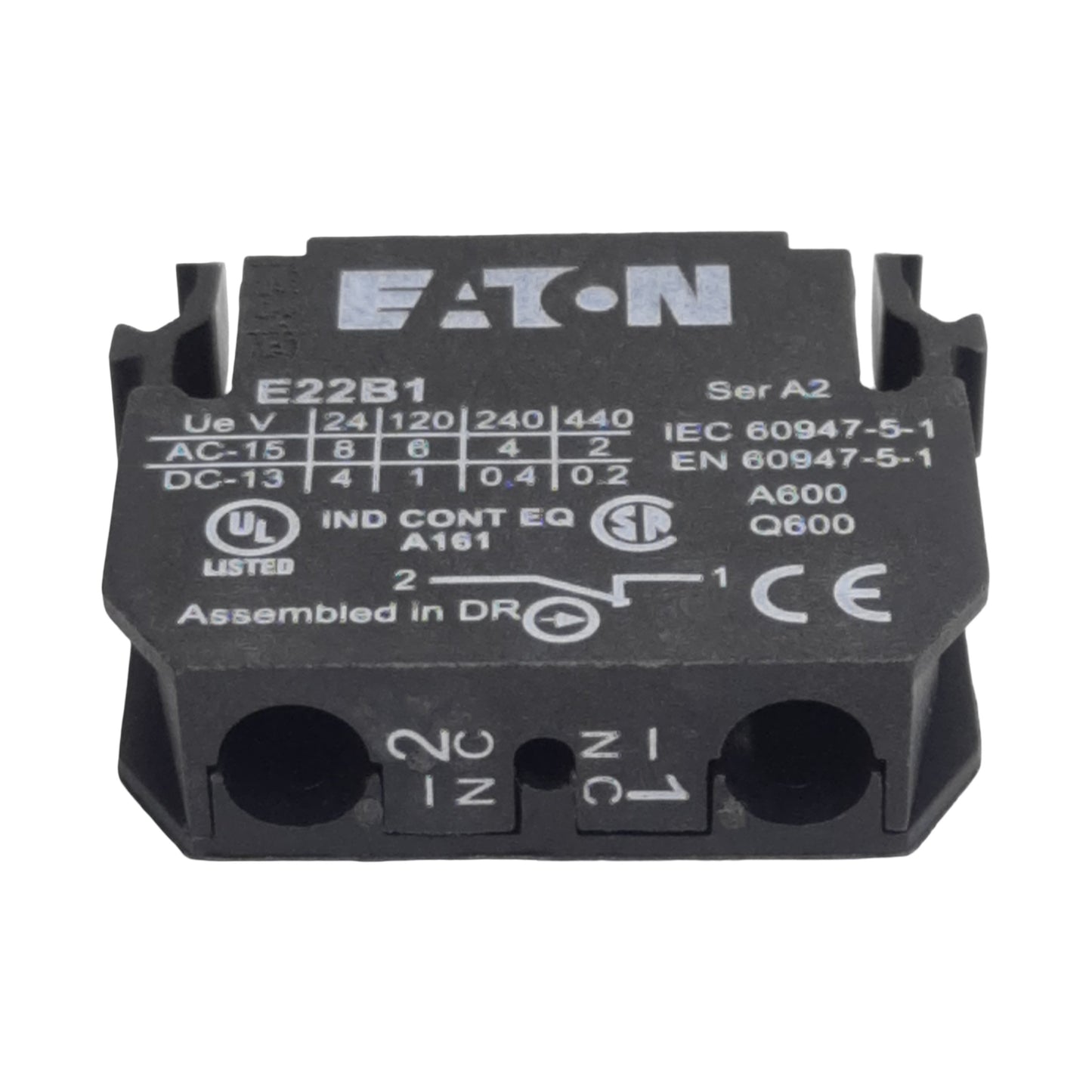 New Eaton E22B1 Pushbutton Contact Block, SPST 1N.C., 6A 110/120VAC, 22.5mm