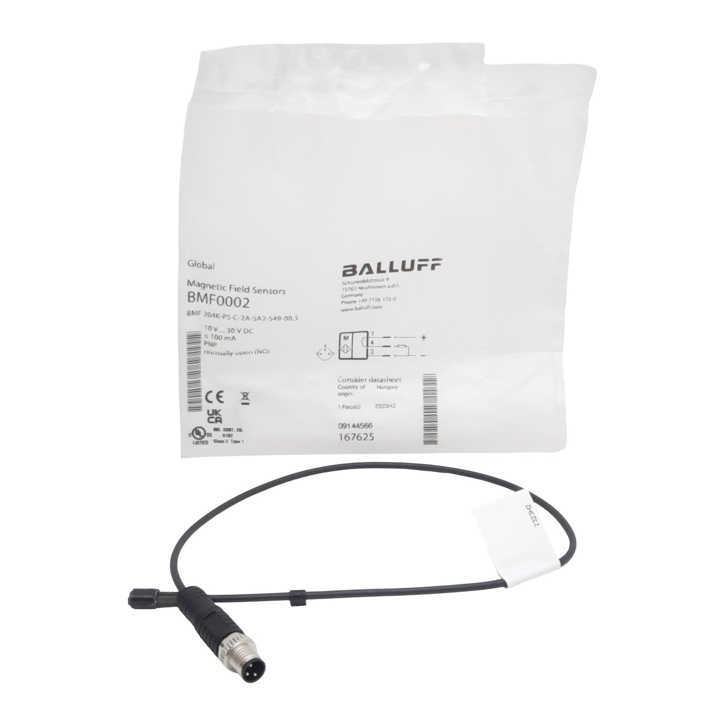 New Balluff BMF0002 Magnetic Field Sensor, PNP-NO, 3-Pin M8 Male, 10-30VDC, 0.3m