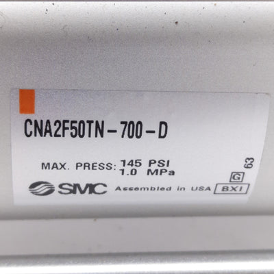 Used SMC CNA2F50TN-700-D Rod Lock Cylinder, 50mm Bore, 700mm Stroke, 3/8in NPT