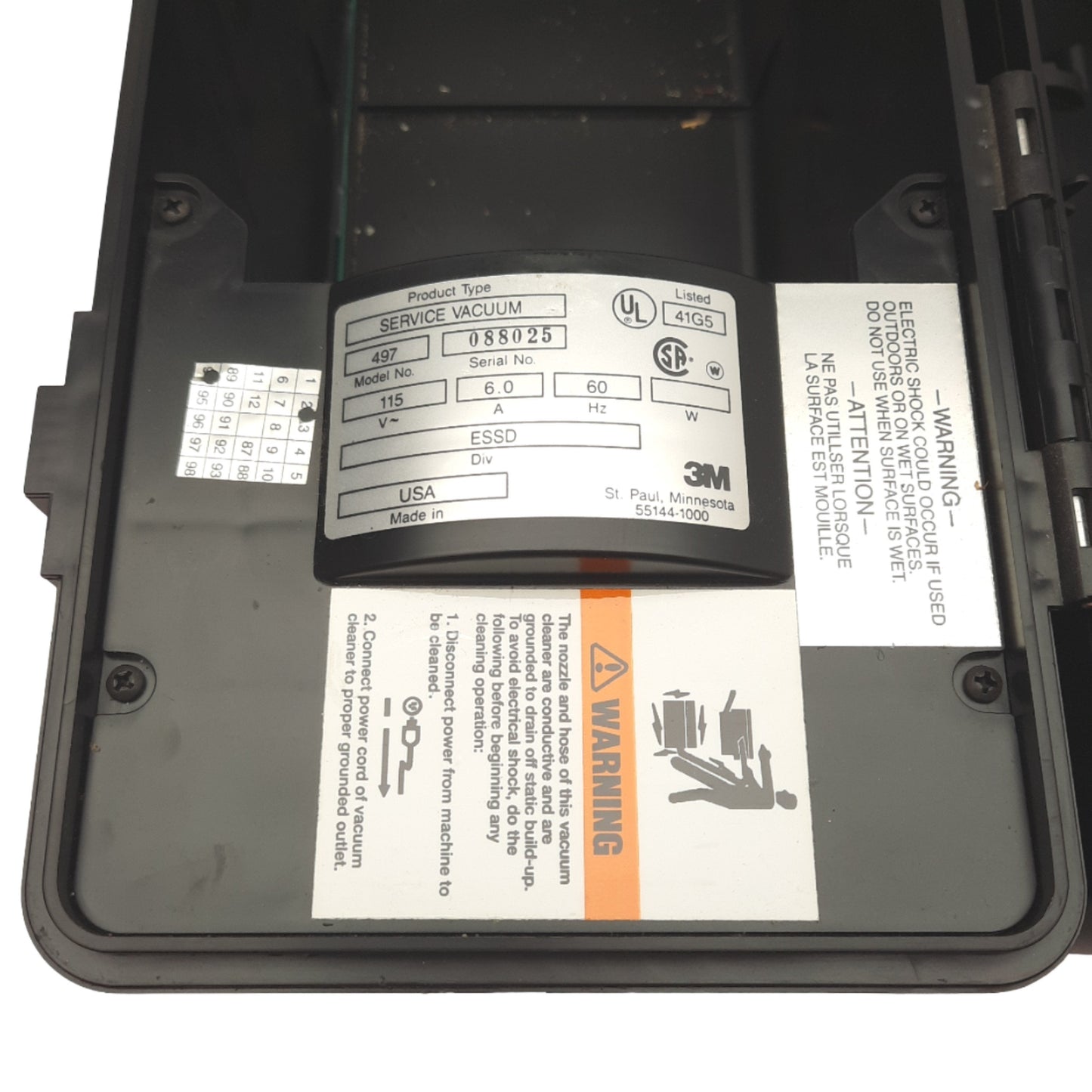 Used 3M 497 Portable Electronics Service Vacuum ESD Safe, 6A 115VAC, *w/ Tools*