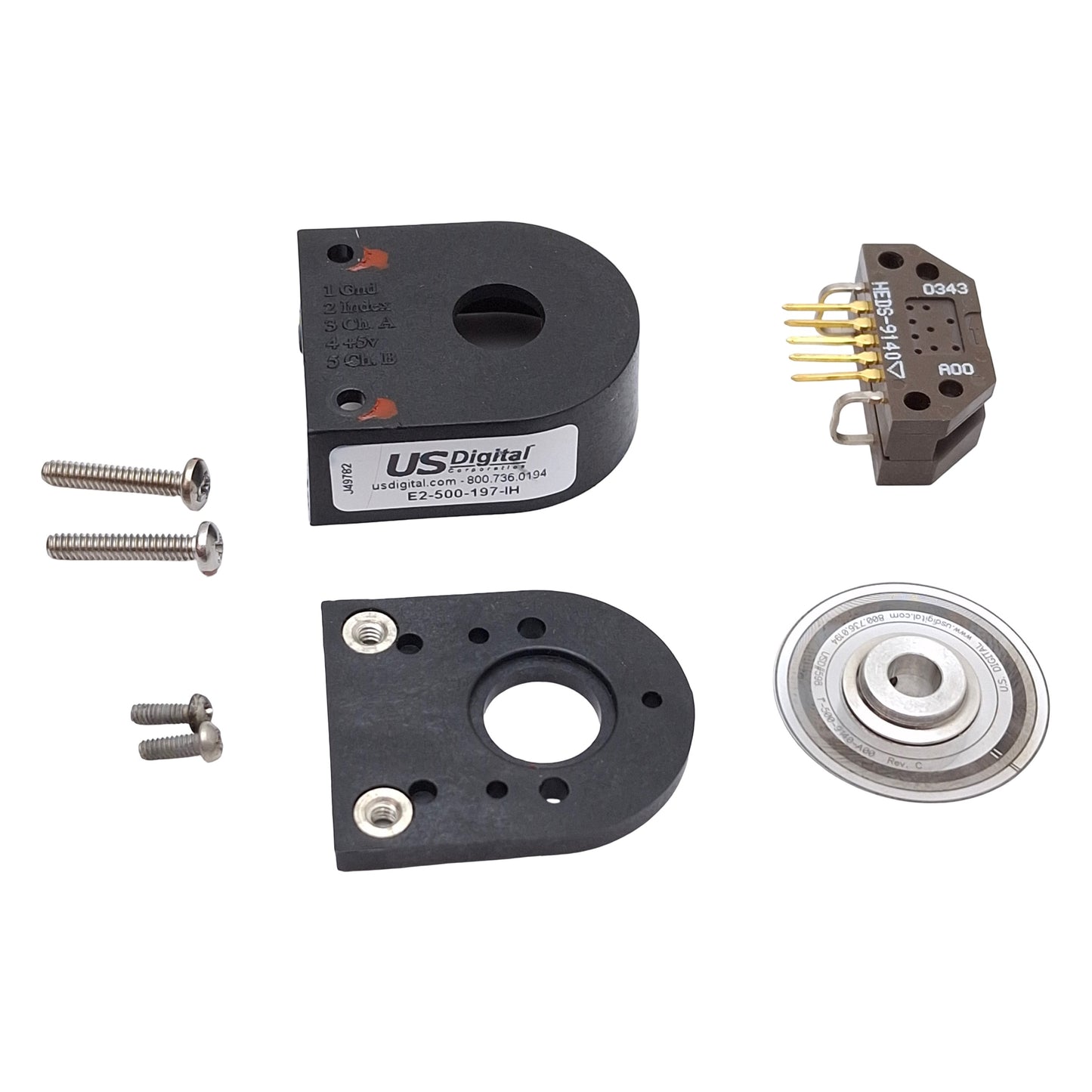 Used US Digital E2-500-197-IH Optical Encoder Kit, 500CPR, ø5mm Bore, 5-Pin, 5VDC