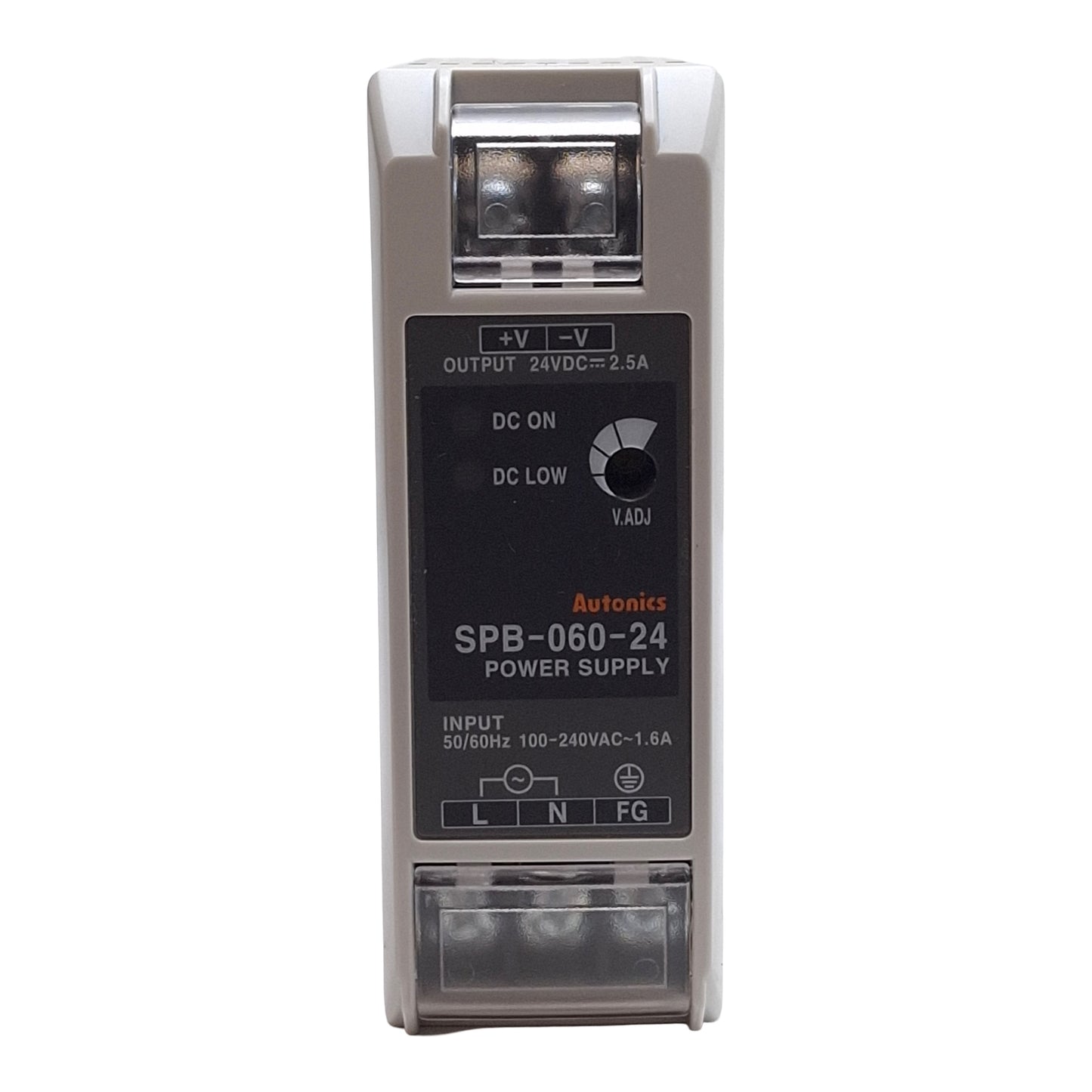 Used Autonics SPB-060-24 PLC Power Supply, 100-240VAC IN, 24VDC OUT, 60W, DIN Rail