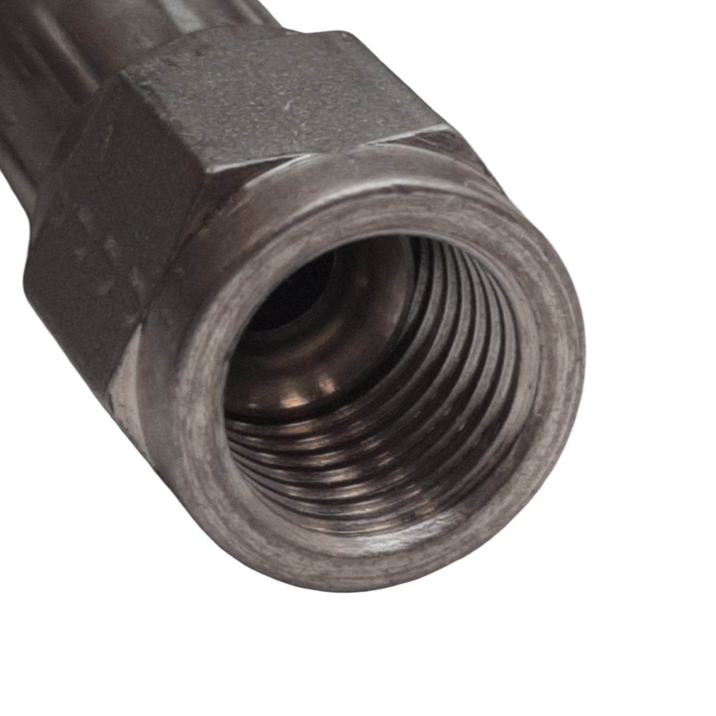 Used Stainless Steel Braided Hose 10mm OD, JIC-4 Flare Fittings 7/16in Thread, 7ft