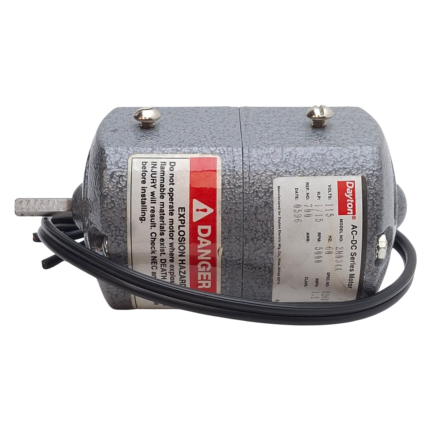 New Dayton 2M034A Universal AC-DC Motor 115VAC/DC 1.2A 1/15HP, 5000RPM, ø1/4" Shaft