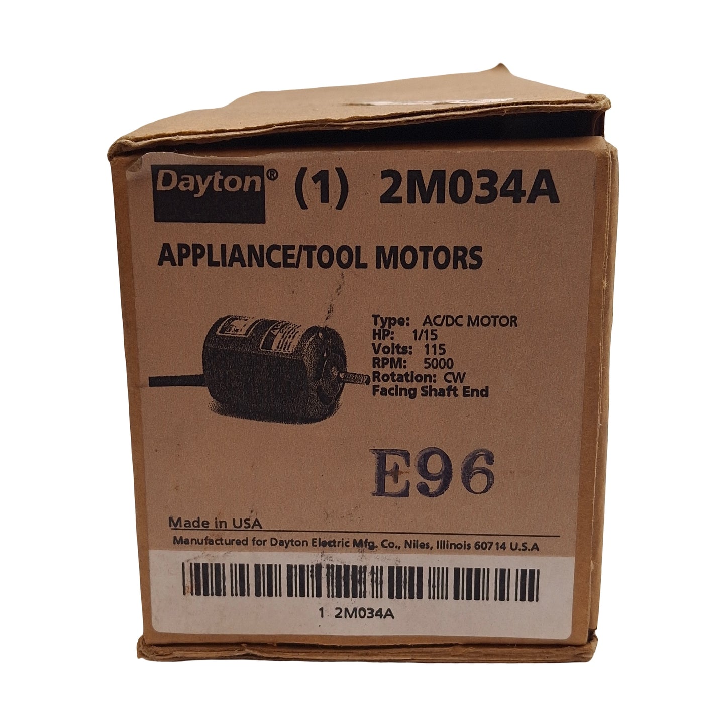 New Dayton 2M034A Universal AC-DC Motor 115VAC/DC 1.2A 1/15HP, 5000RPM, ø1/4" Shaft