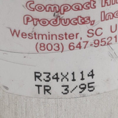 Used Compact R34X114 Pneumatic Cylinder, ø3/4in Bore, 1-1/4in Stroke, #10-32UNF