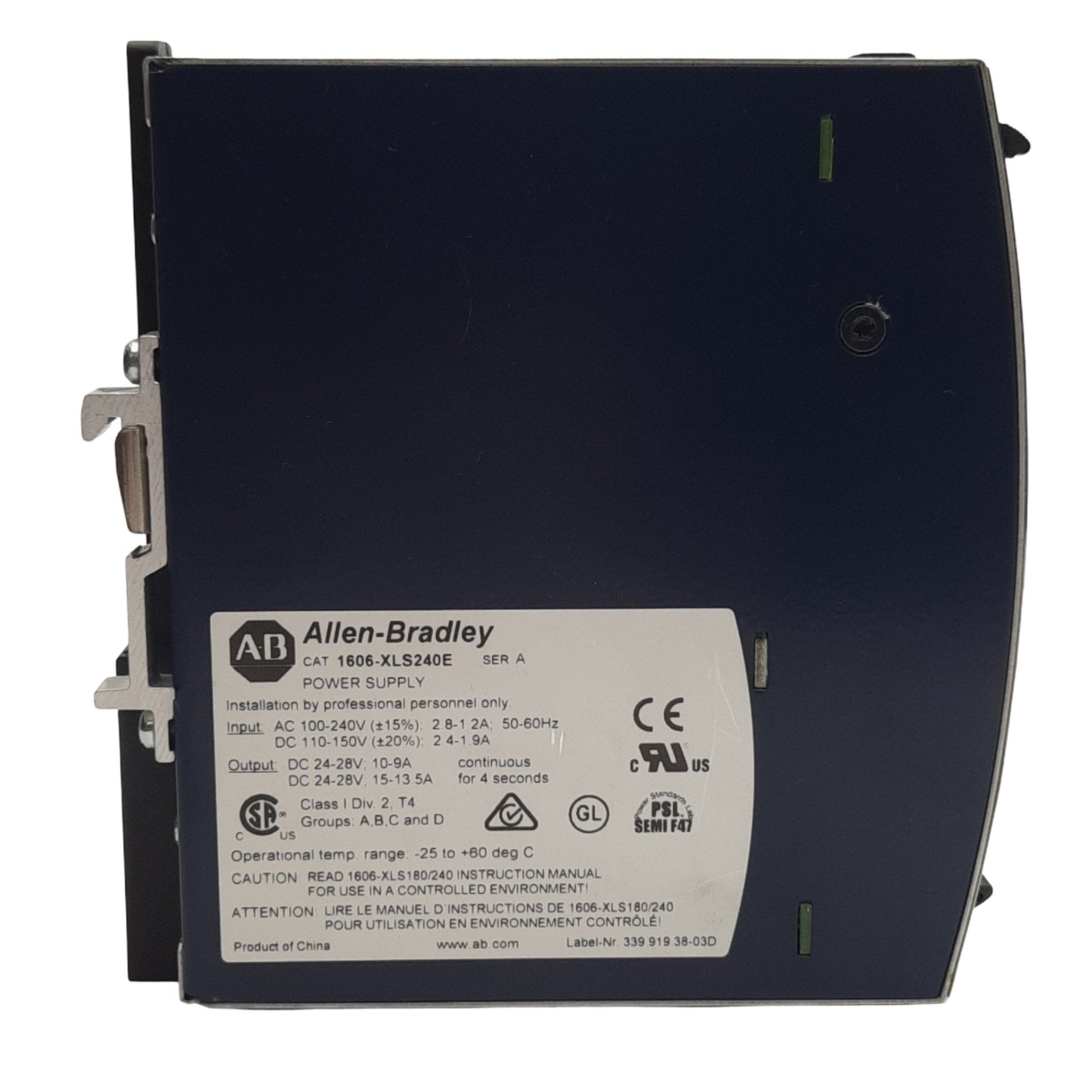 Used Allen-Bradley 1606-XLS240E Power Supply, 24-28VDC Output Voltage, 10A-9A Output