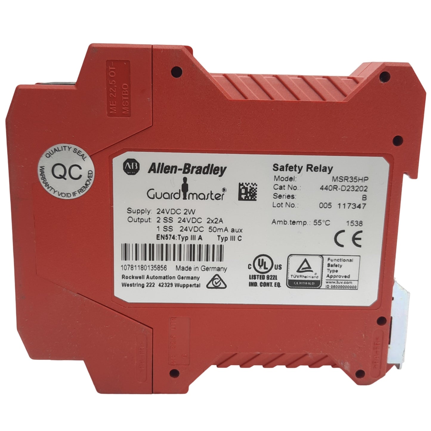 Used Allen Bradley MSR35HP Monitoring Safety Relay 24VDC Supply, 2A at 24VDC Output
