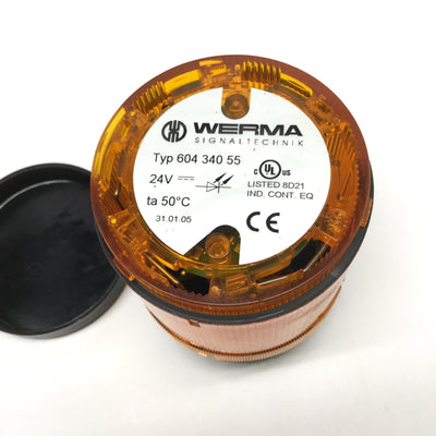 Used Werma 604.340.55 KombiSIGN Signal Tower LED Stacklight, Amber Lens w/Base, 24VDC