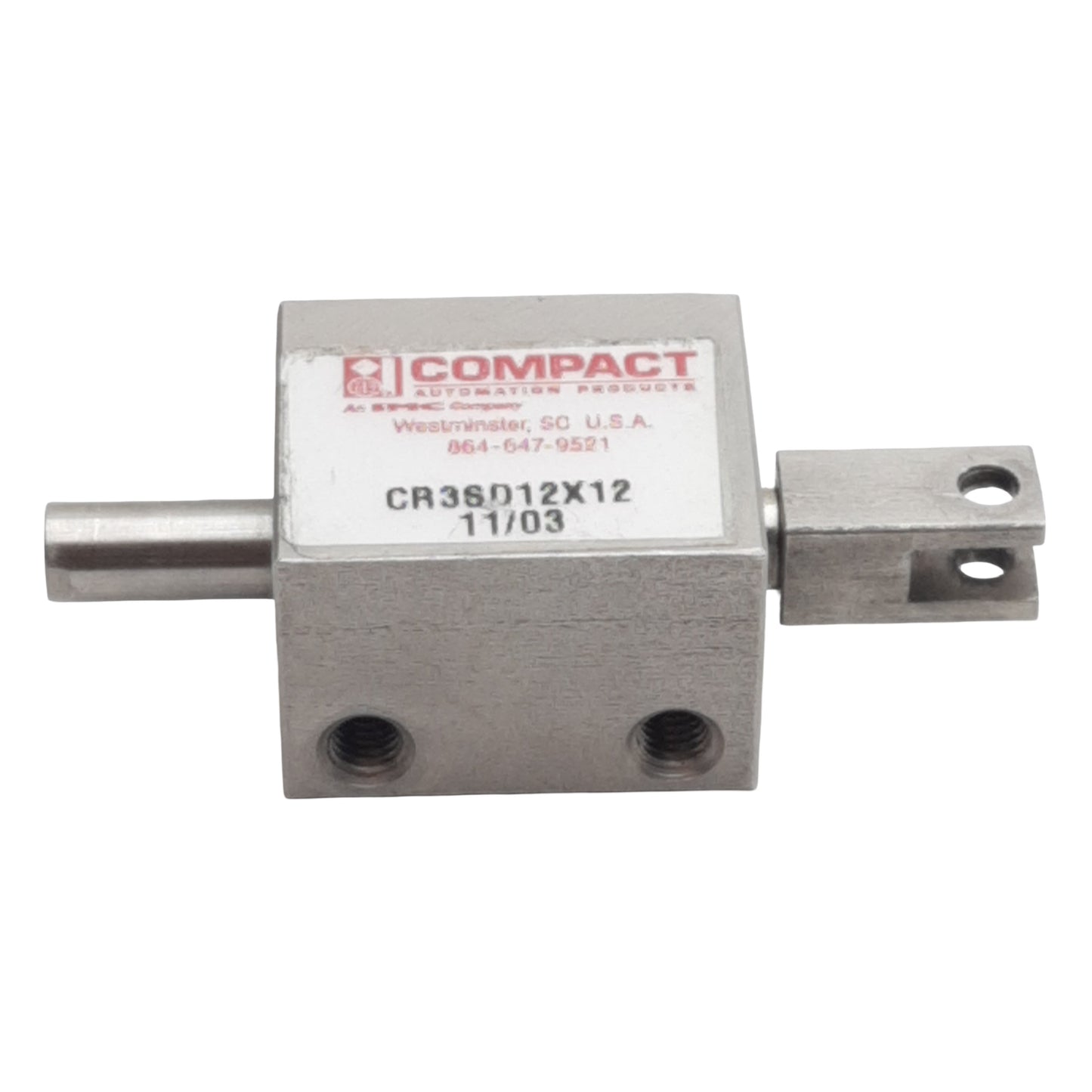 Used Compact CR3SD12X12 Pneumatic Cylinder, ø1/2in Bore, 1/2in Stroke, #10-32, 250psi