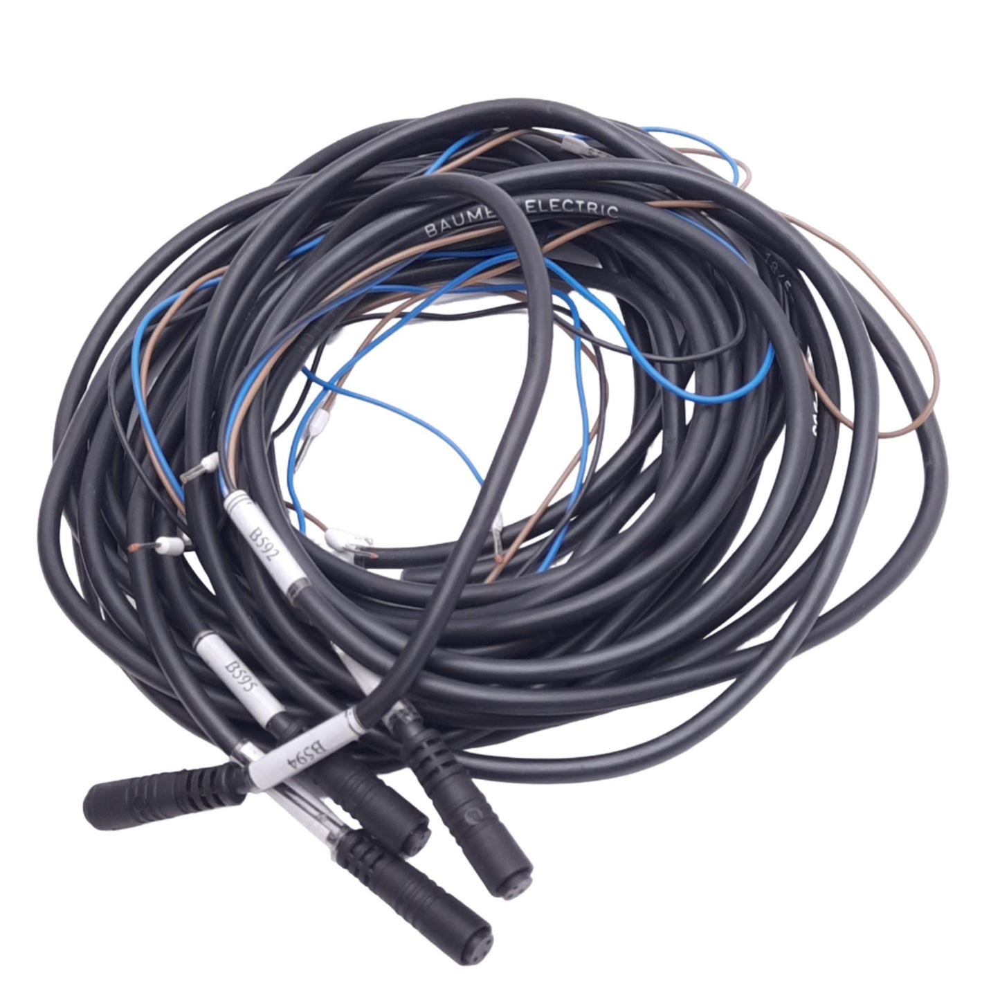 Used Lot of 4 Baumer ES9.5 Sensor Cables, M8 3-Pin Female, 60VAC/DC, 4ft Length