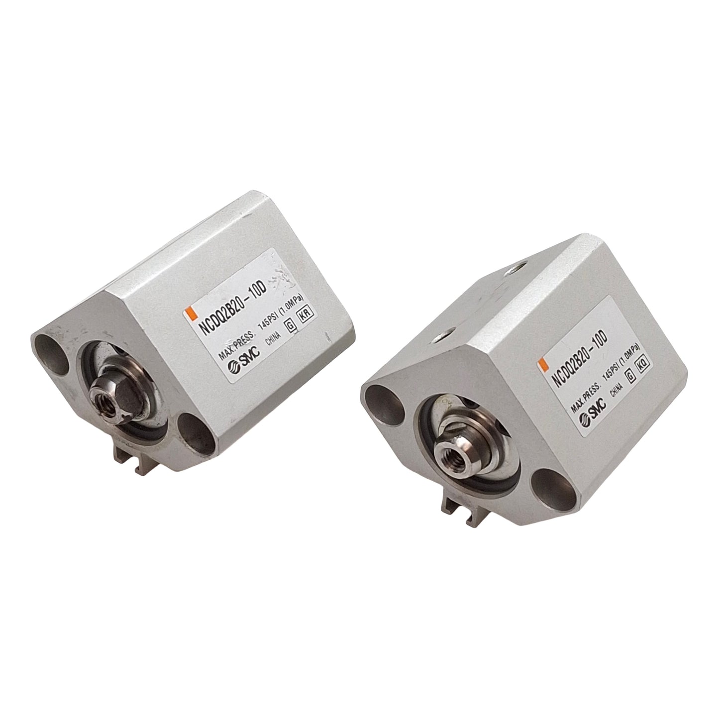 Used Lot of 2 SMC NCDQ2B20-10D Compact Cylinder ø20mm Bore, 10mm Stroke, #10-32 Ports