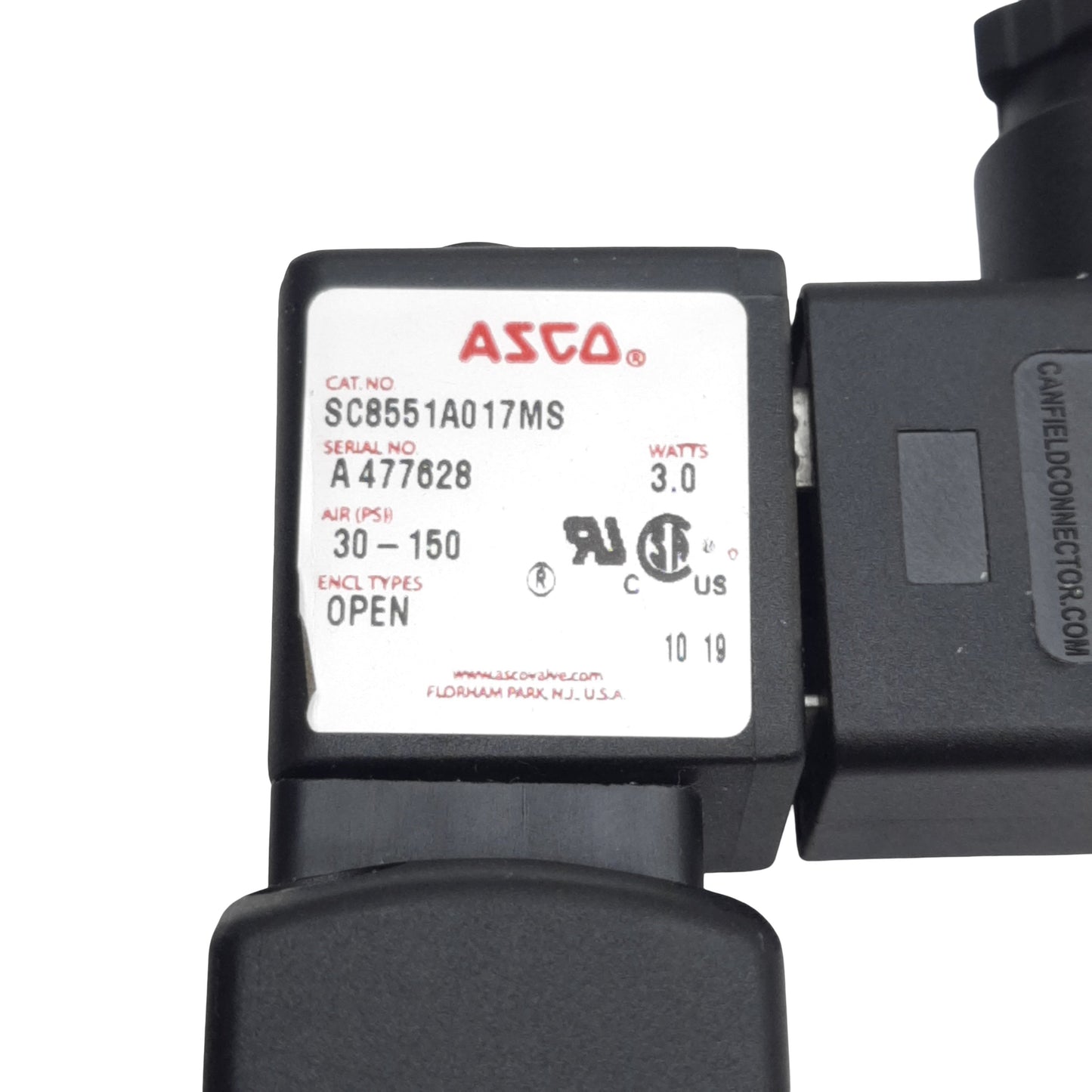 Used Asco SC8551A017MS Solenoid Valve, 5/4-Way, 1/4in NPT, 30-150psi, 24VDC Coil