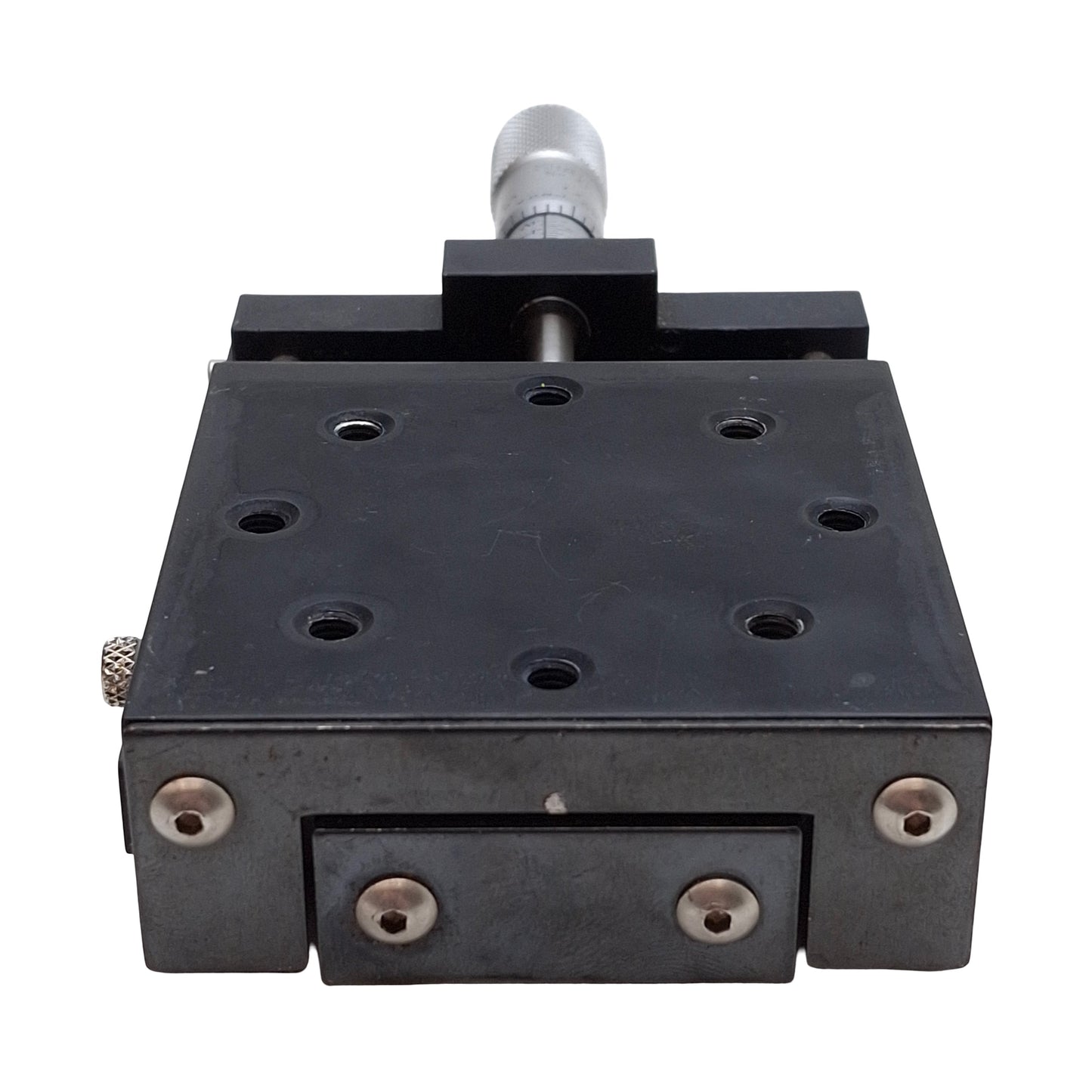 Used Del-Tron 750-X Linear Positioning Stage 1/2in Travel, 2.62x2.62in Table, 6-32UNF