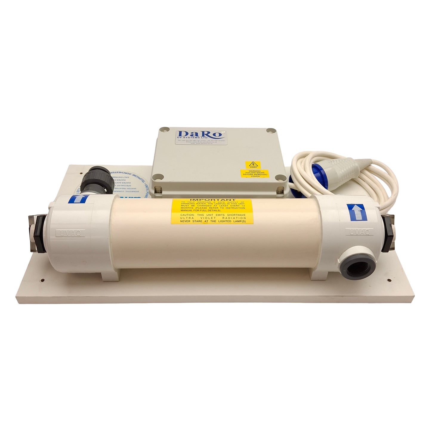 Used DaRo 15/3P UV Water Disinfection Unit, 100gal/hr, 3/4in BSP, 220-240VAC 30VA