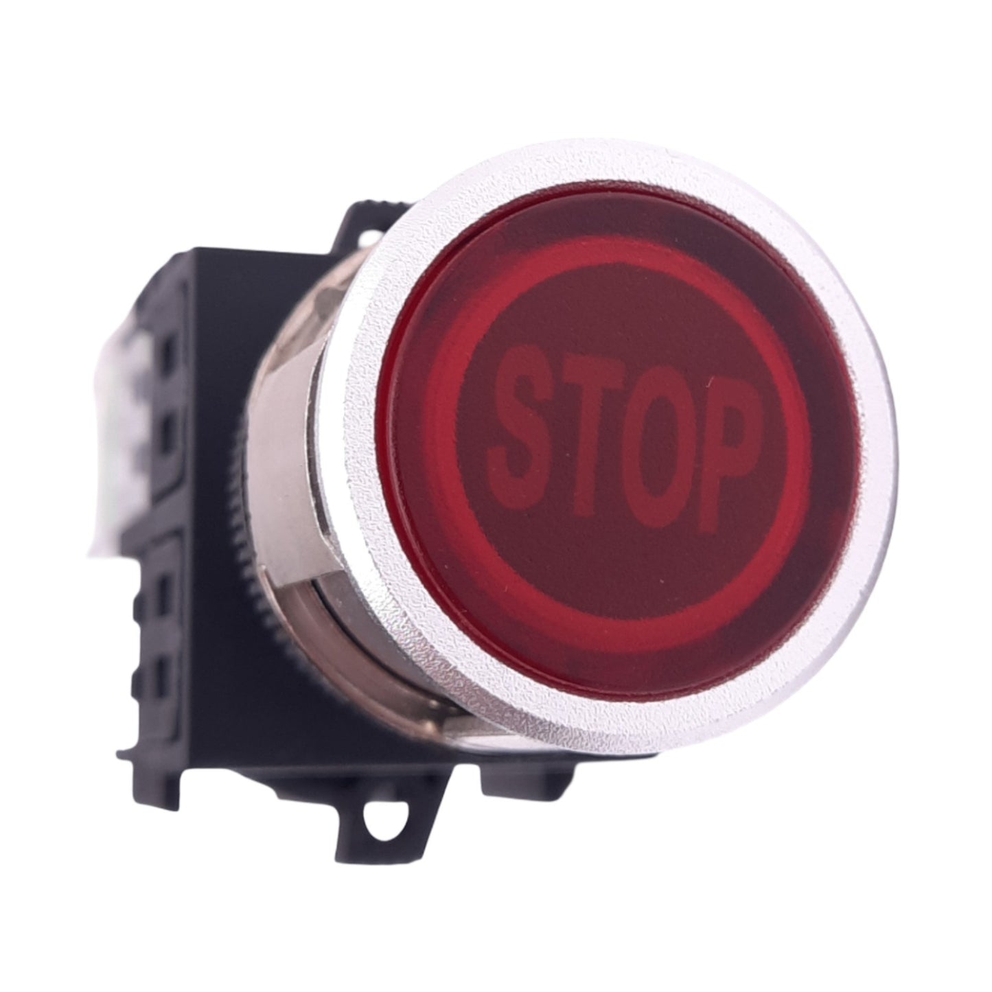 New Kacon K25F-27 Red STOP Illuminated Pushbutton, 25mm, 1NO, 24V LED, 250VAC 6A Max