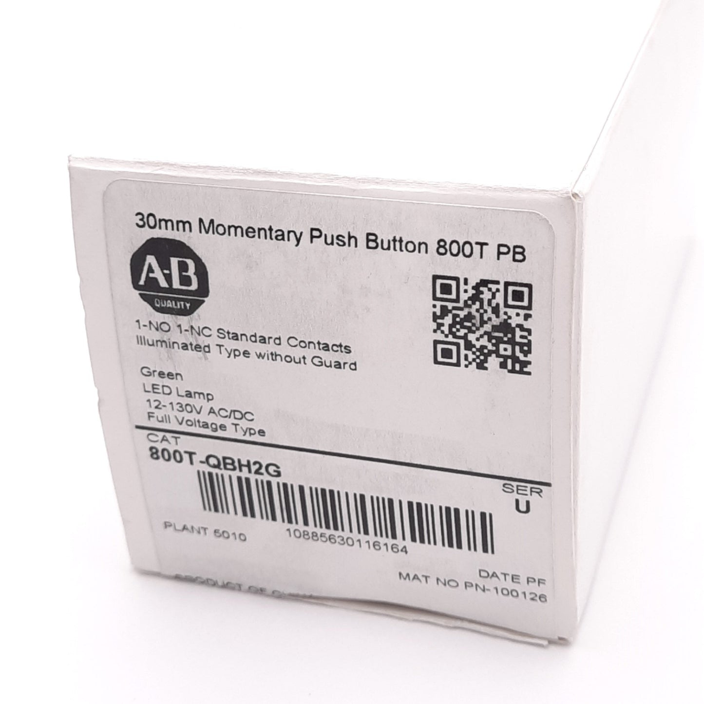 New Allen Bradley 800T-QBH2G Illuminated Pushbutton, ø30mm, 1NO+1NC, 600V 10A Max