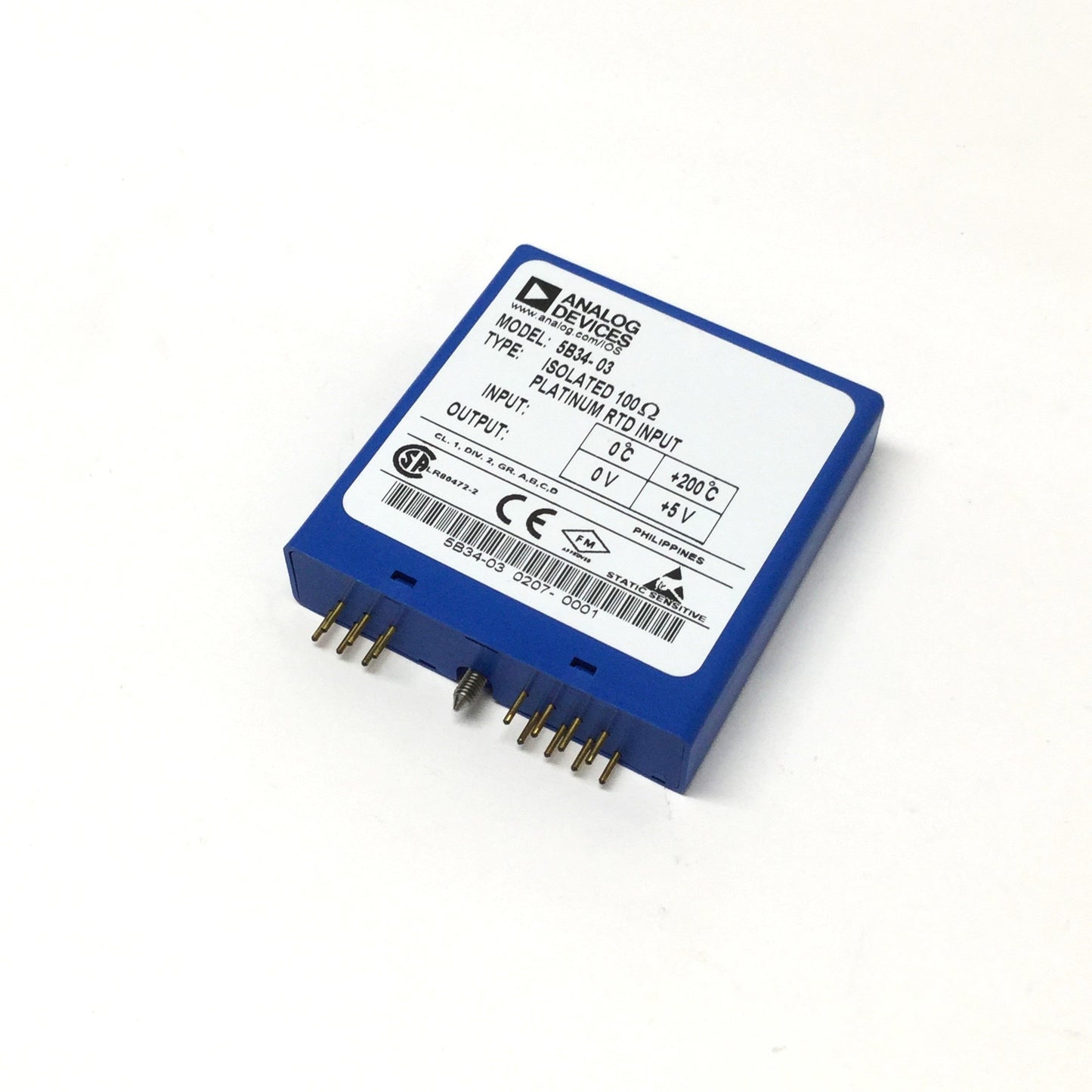 Used Analog Devices 5B34-03 Isolated 100 Ohm Platinum RTD Input 0 to 200°C, 0-5V Out