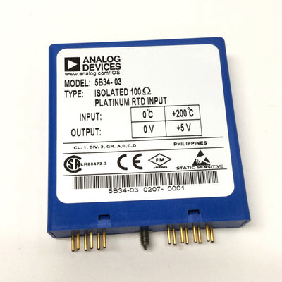 Used Analog Devices 5B34-03 Isolated 100 Ohm Platinum RTD Input 0 to 200°C, 0-5V Out