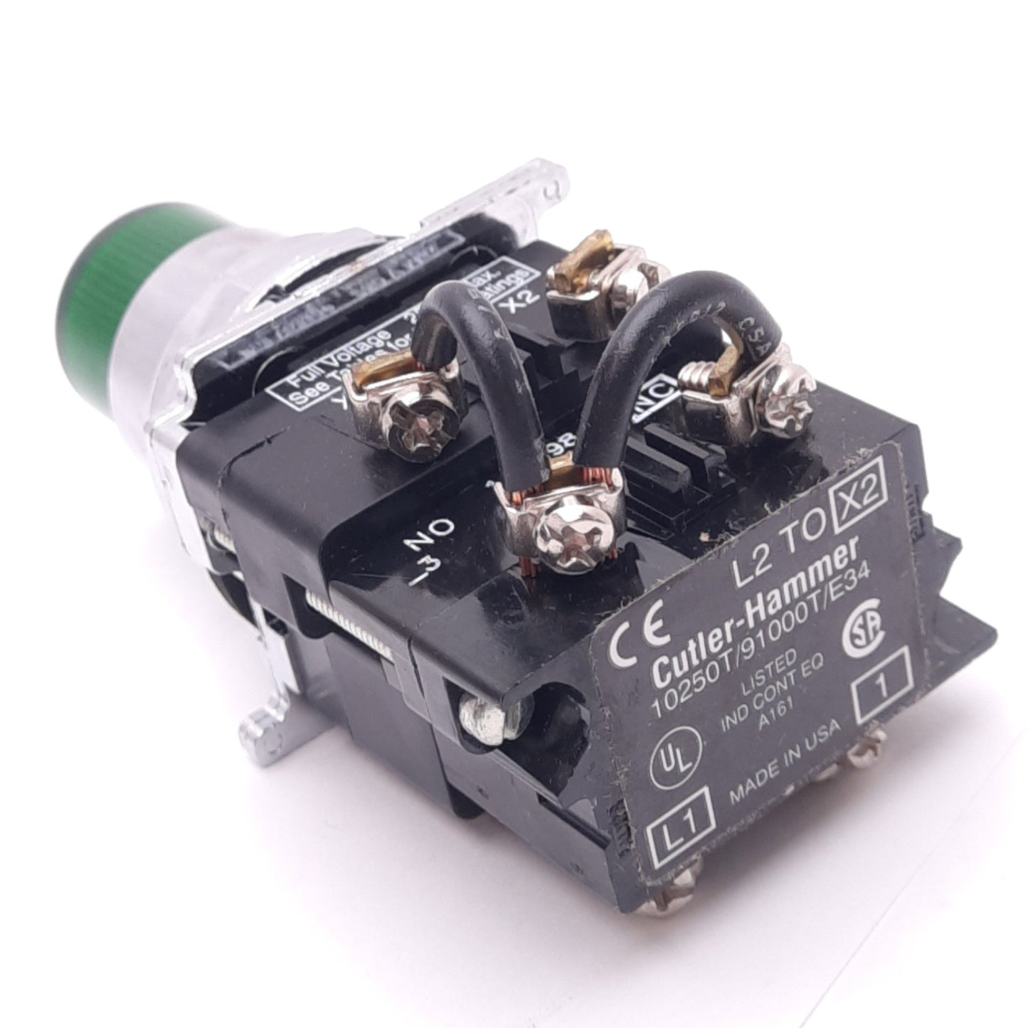 New Cutler-Hammer 10250T297LGP2A Illuminated Pushbutton, 30.5mm, 1NO 1NC, 120V LED