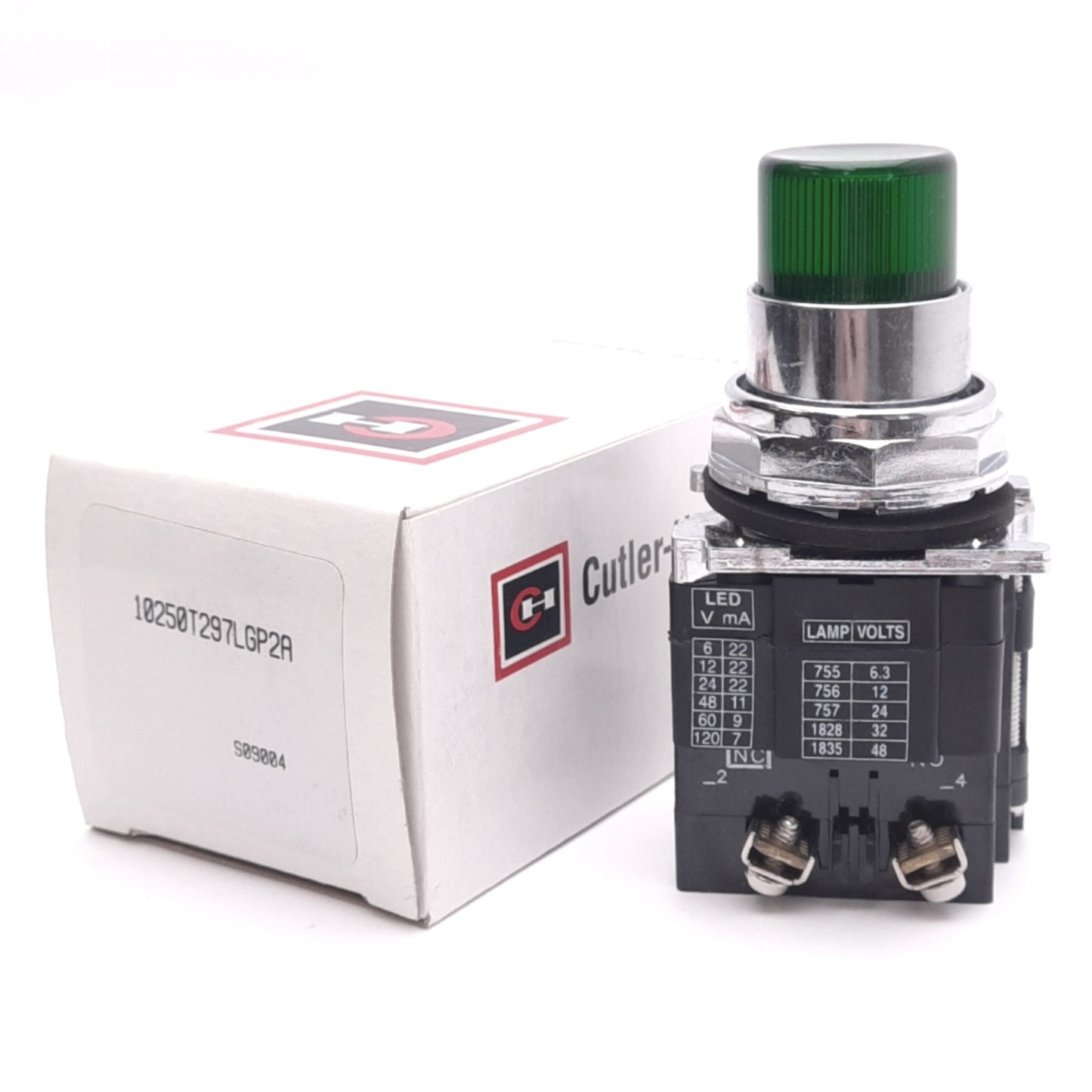 New Cutler-Hammer 10250T297LGP2A Illuminated Pushbutton, 30.5mm, 1NO 1NC, 120V LED