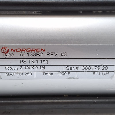 Used Norgren A0133B2-3.25X9.25 Tie Rod Cylinder ø3-1/4in Bore, 9-1/4in Stroke, 1/2NPT