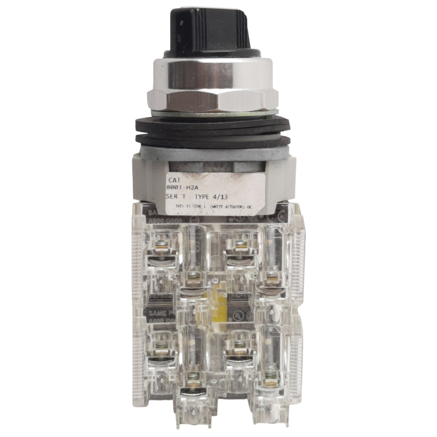 Used Allen Bradley 800T-H2A Maintained Selector Switch, 2-Pos, 2N/O -2N/C, 600VAC 10A