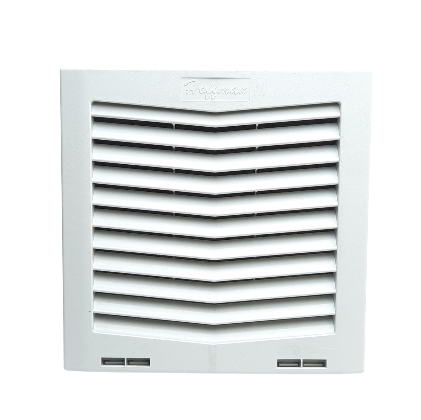 Used Hoffman HF0924414 nvent Side-Mount Filter Fan Lt Gray, 24VDC, 70 CFM, 8x8x4"