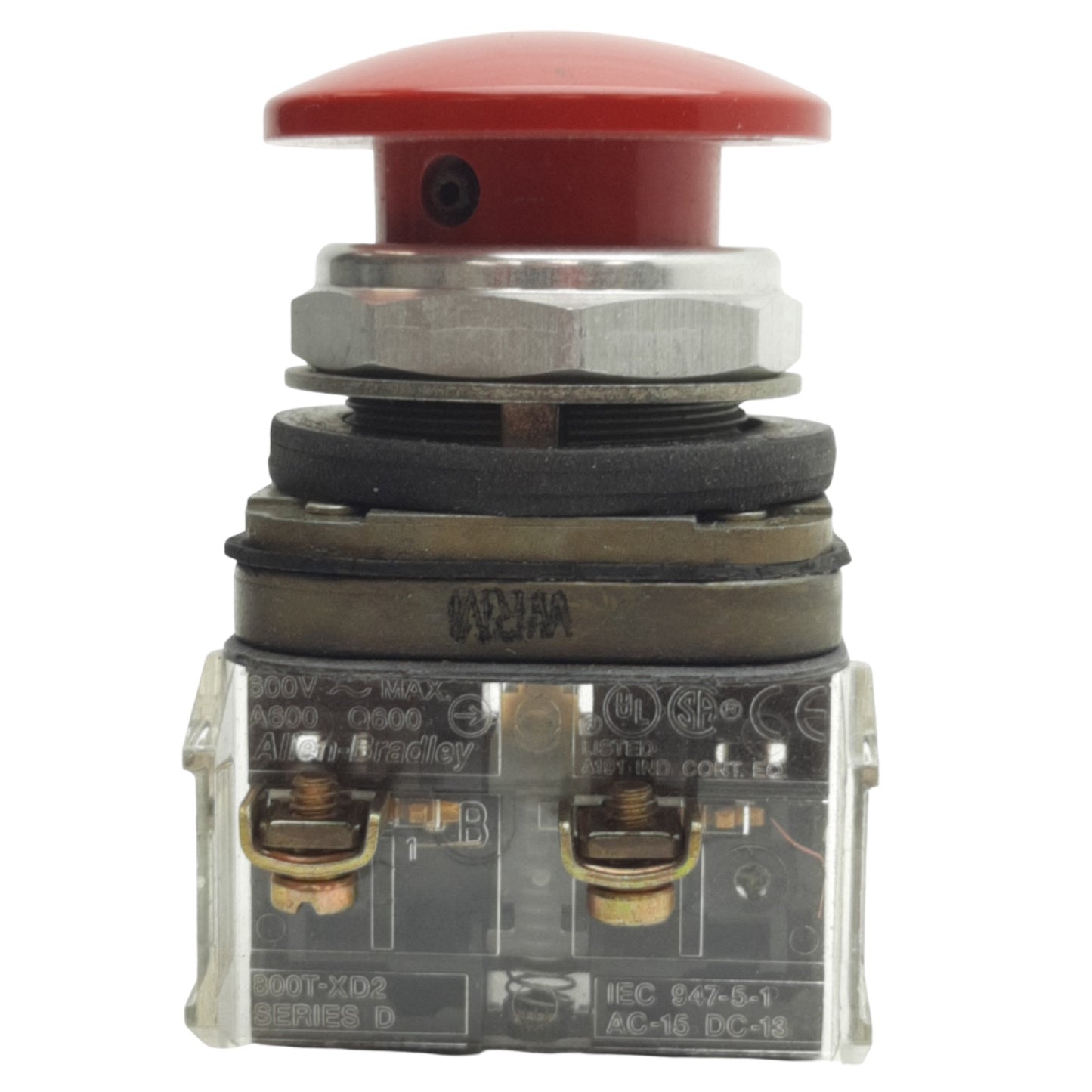 Used Allen Bradly 800T-D Momentary Push Button ø30mm, Red, 1NC, ø40mm Mushroom