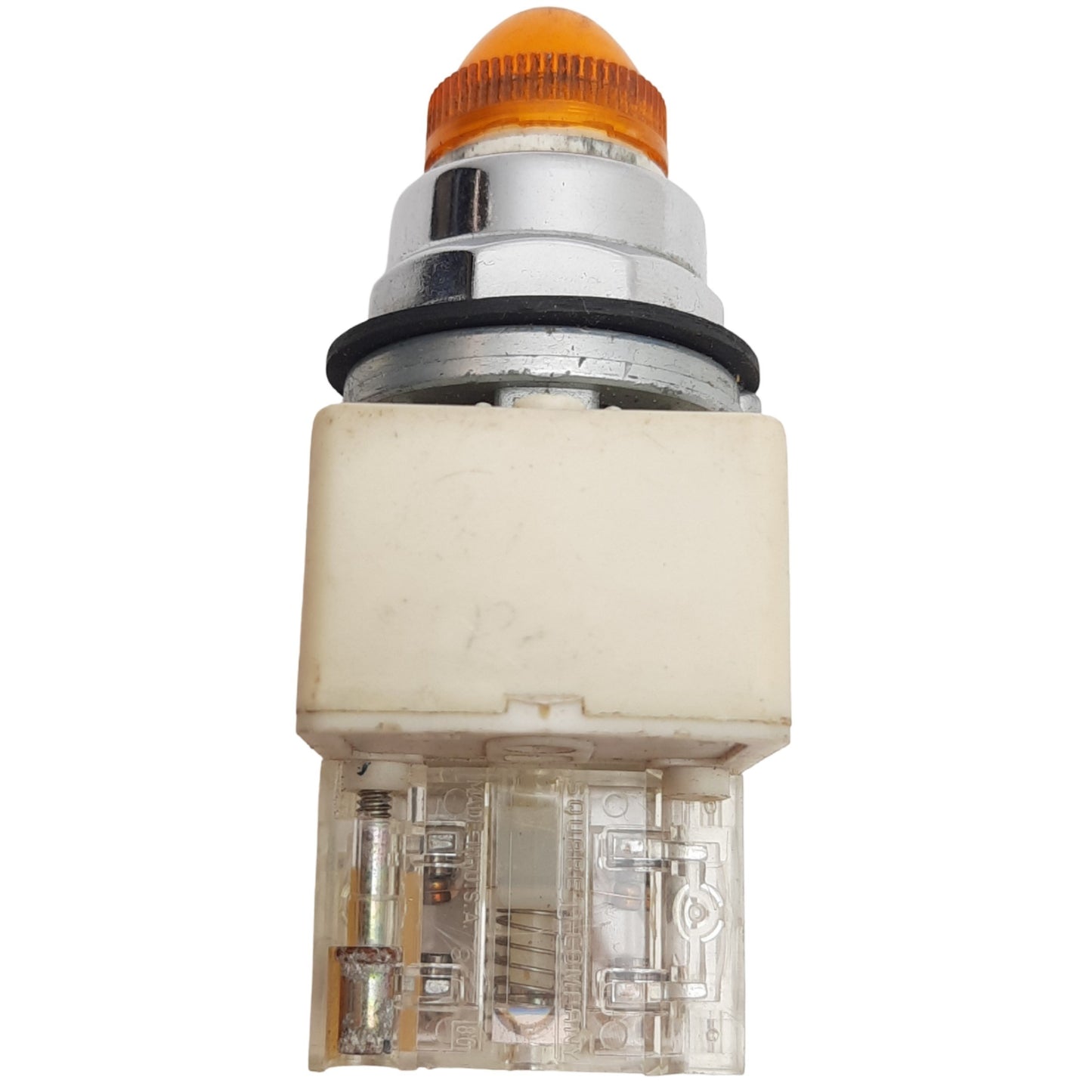 Used Square D 9001KM1 Amber Illuminated Momentary Push Button ø30mm, 120VAC, 1NO+1NC