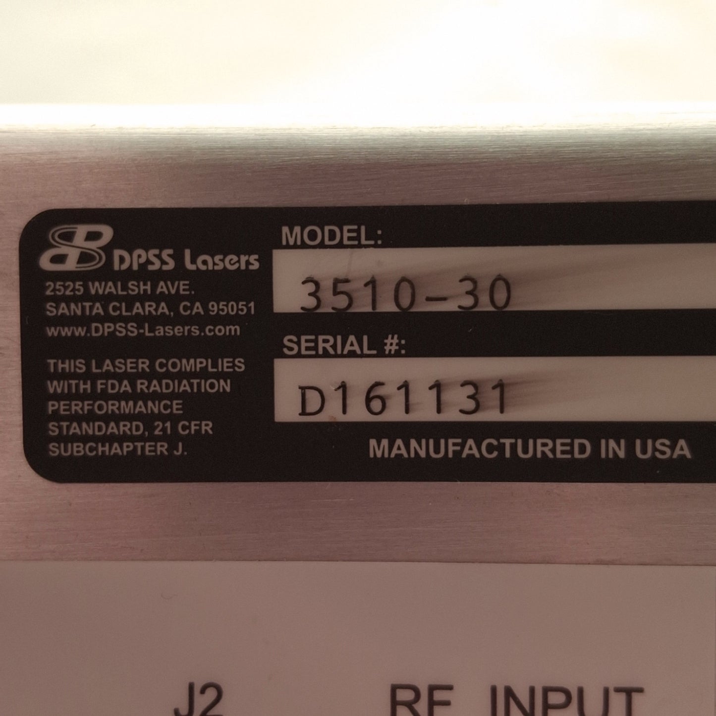 For parts or not working DPSS Lasers 3510-30 Series 3500 UV Laser, 354.7nm, >1.0W, 30kHz, *Misaligned*