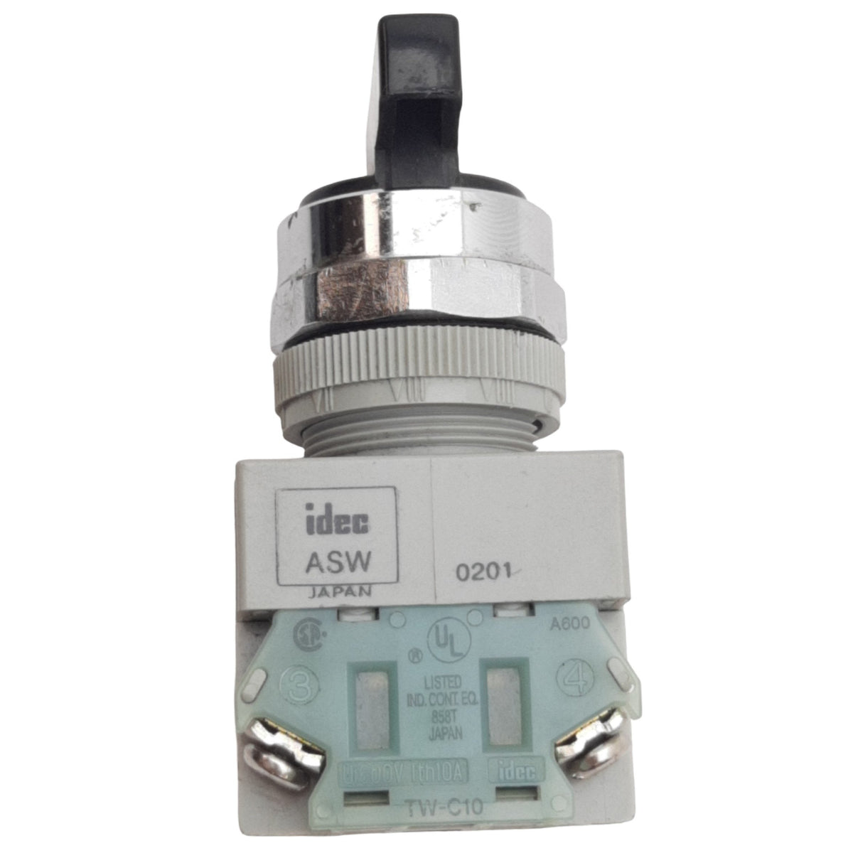 Used IDEC ASW21L20-304 Black 2-Position Maintained Selector Switch ø22mm, 2NO