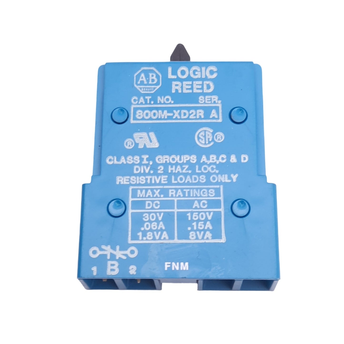 New Allen Bradley 800M-XD2R Logic Reed Contact Block, 1NC, 22mm, 150VAC/30VDC