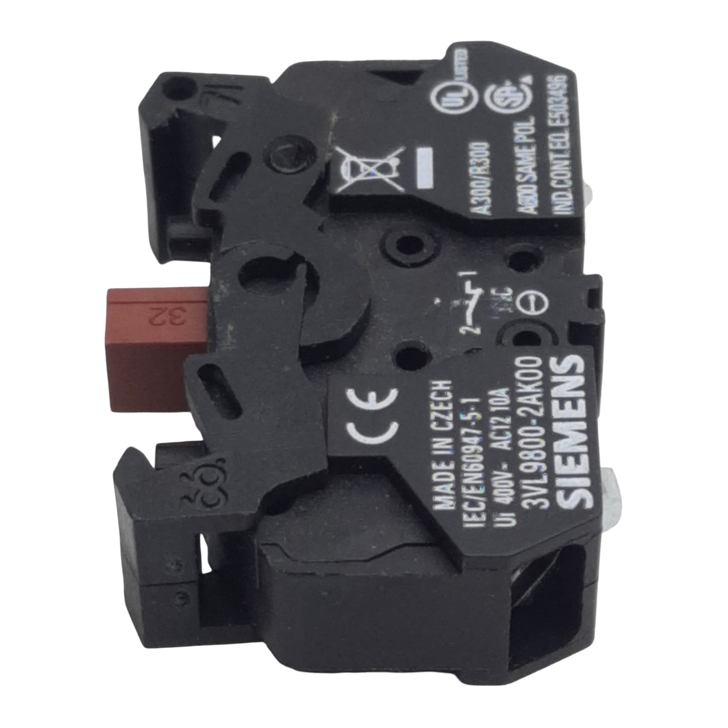 Used Siemens 3VL9800-2AK00 Pushbutton Contact Block, 1N.C., 10A 300/400VAC, 22mm