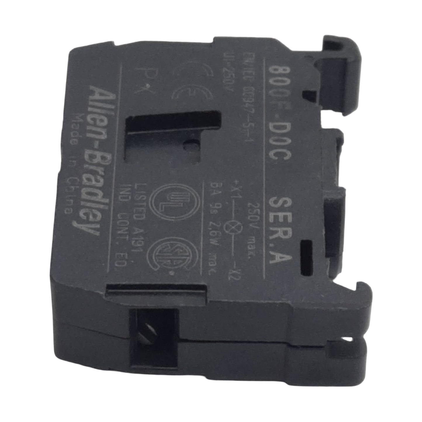 Used Allen Bradley 800F-D0C Pushbutton Lamp Module, 250VAC Max, 22mm, Latch-Mount