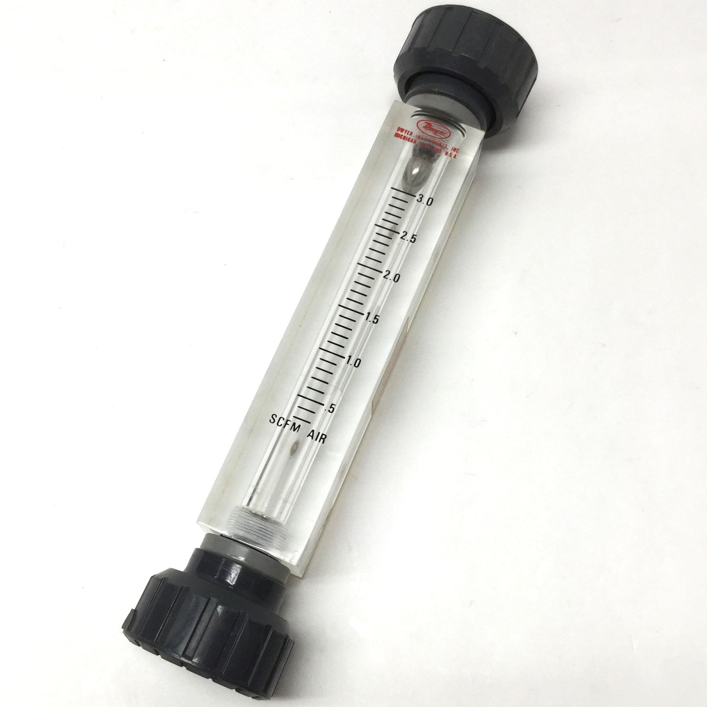 Used Dwyer VFB-90-EC Visi-Float Inline Air Flow Meter 0.3-3.0 SCFM, 1-1/4" NPT PVC