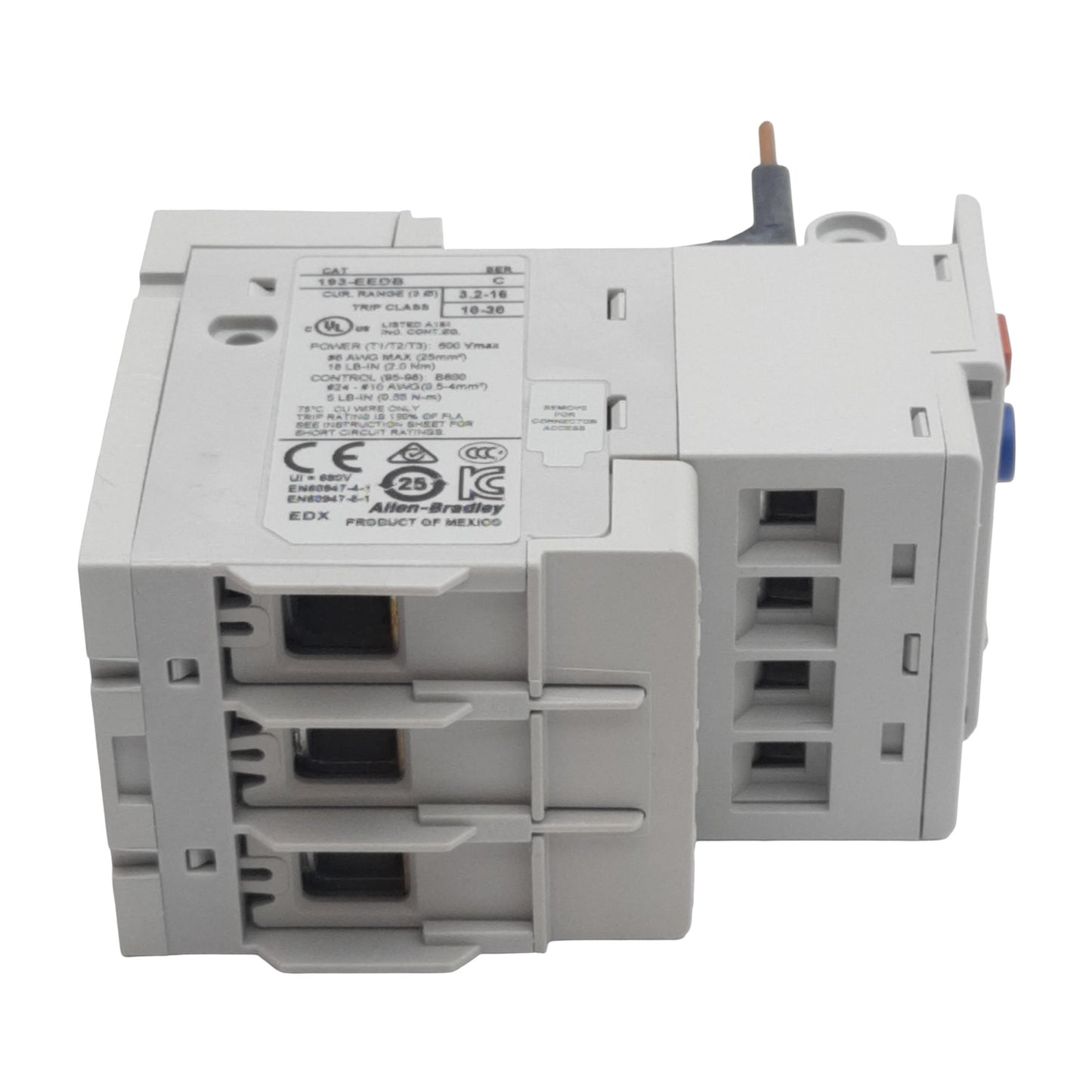 New Allen Bradley 193-EEDB Overload Relay 3-Pole, 3.2-16A, 600V, 1NO/1NC, 10-30 Trip