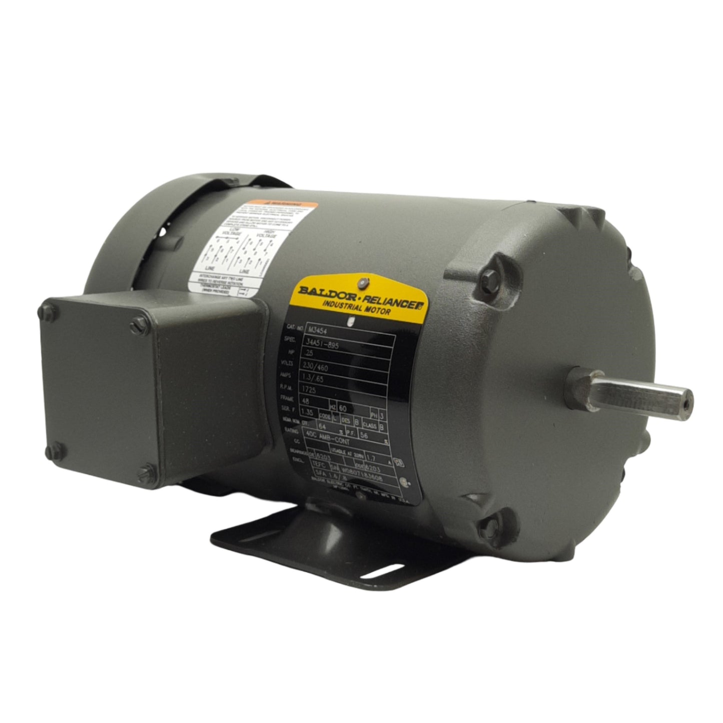 New Baldor M3454 AC Motor 230V/460VAC 3-Ph, 1/4HP, 1735RPM, Frame Size 48
