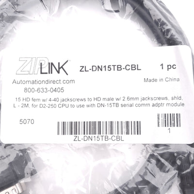 New Automation Direct ZL-DN15TB-CBL ZIPLink Cable for Breakout Board, D-Sub 15-P, 2m