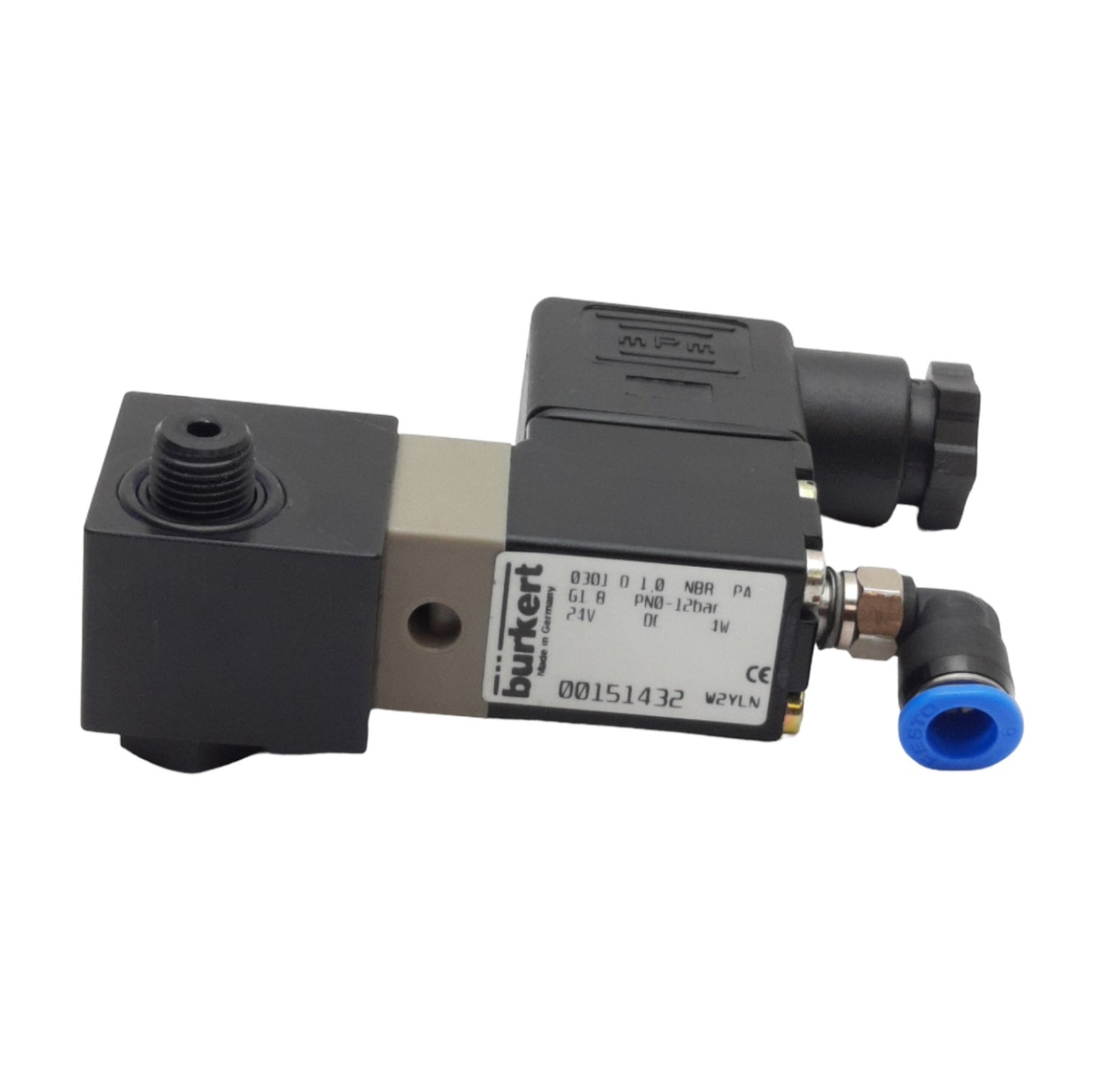New Burkert 030101.0 Mini Solenoid Valve, 3/2 Way, G1/8 Male, 24VDC Coil