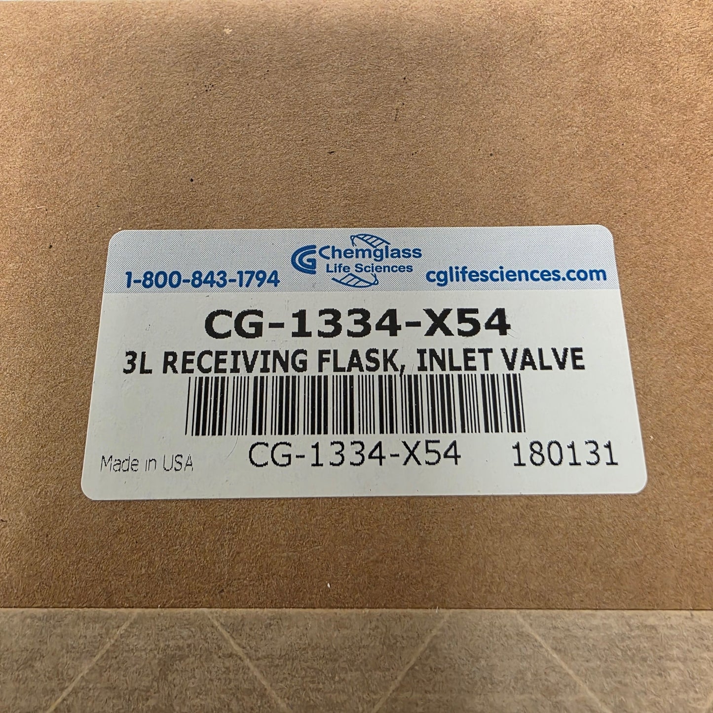 New Chemglass CG-1334-X54 Receiving Flask With Inlet Valve For Rotary Evaporator, 3L