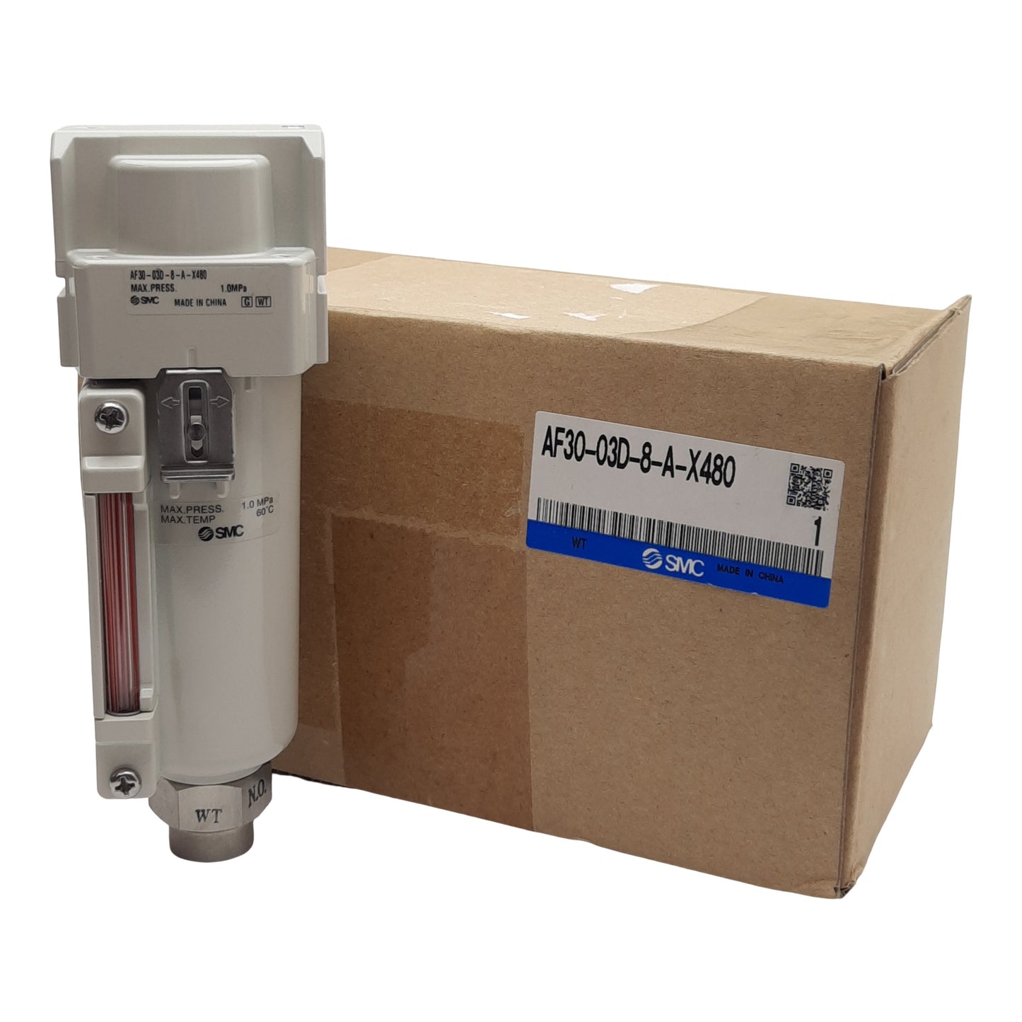 New SMC AF30-03D-8-A-X480 Pneumatic Air Filter, Rc 3/8in, 5µm Filtration, 1.0MPa Max