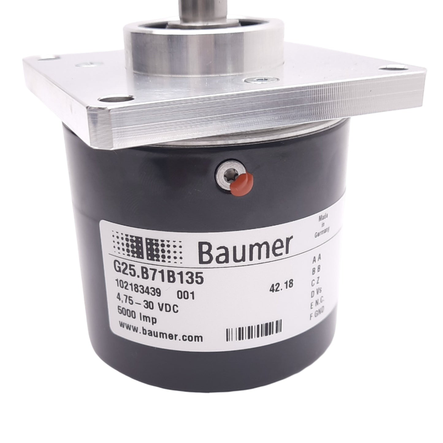 New Baumer G25.B71B135 Incremental Encoder, 4.75-30VDC, 5000 pulse/rev, ø3/8" Shaft
