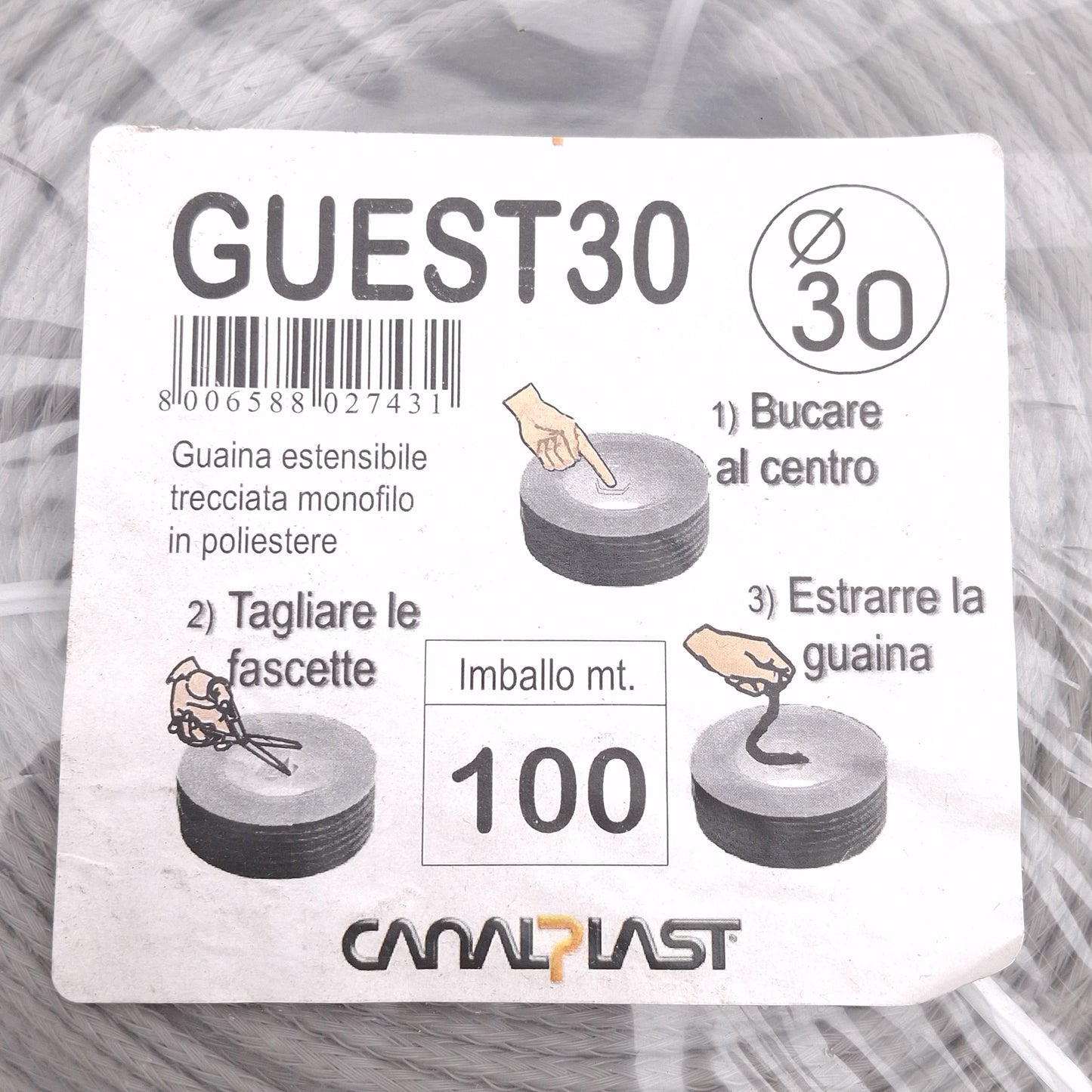New Canalplast GUEST30 Wire Duct Braided Extensible Wire Sheath, ø30/45mm ID, 100m